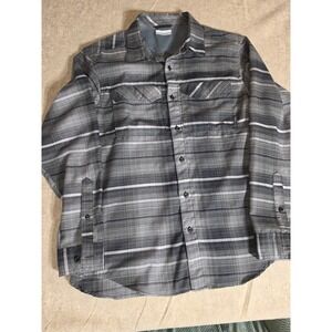 Columbia Omni-Wick Plaid Button Down Shirt Mens Medium Gray Long Sleeve Hiking
